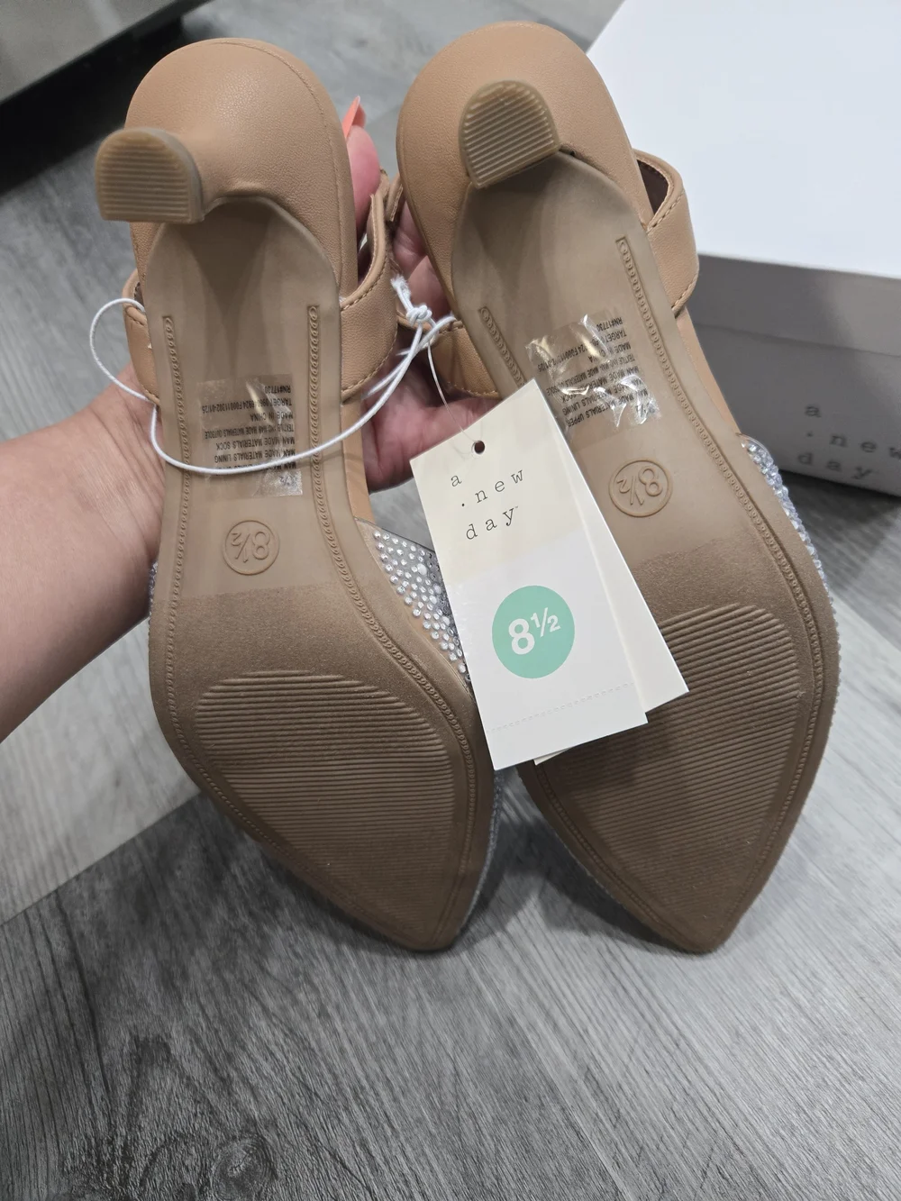 New Day Isabel Embellished Slingback Heels featuring a clear, rhinestone-studded